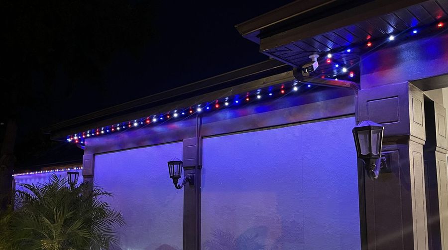 Red white and blue holiday lighting